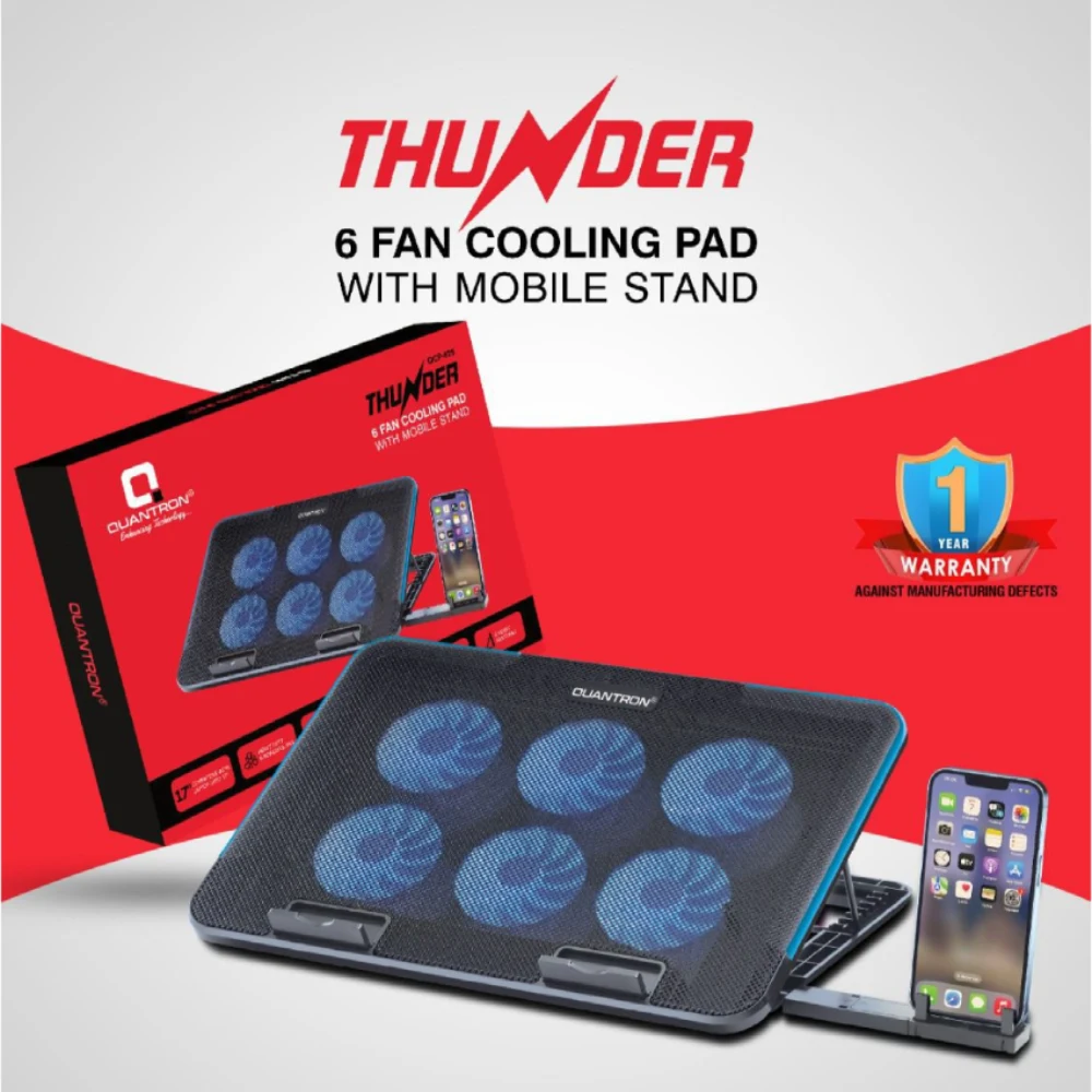 Quantron Laptop Cooling Pad 6 Fan With Mobile Stand For 17 Inch QCP-625