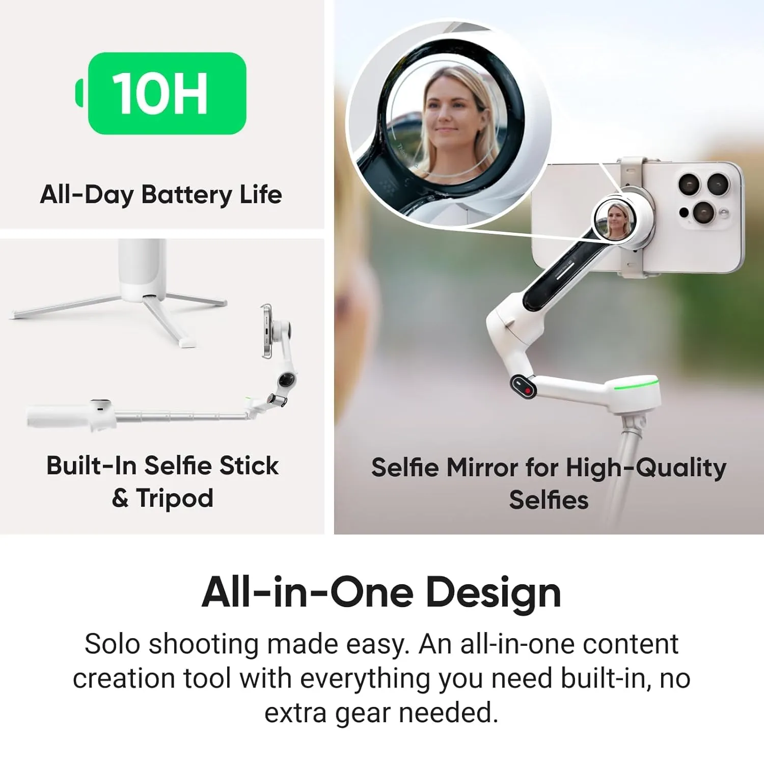Insta360 AI Tracking  Phone Gimbal Stabilizer Flow 2 Pro (Stone Gray) view 4