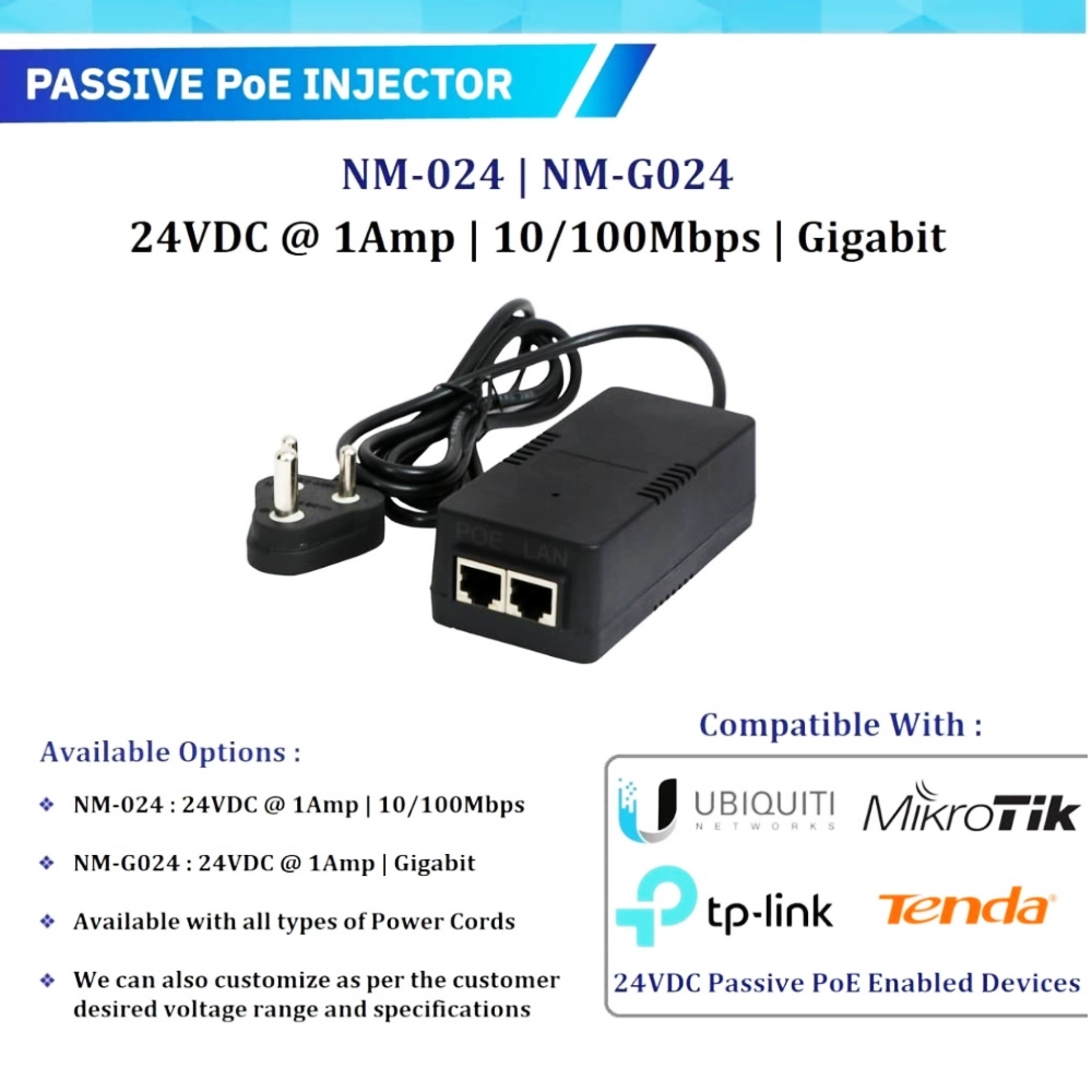 Netstar Poe Injector Passive 24v/1a 10/100/1000 Mbps Gigabit NM-G024 view 2